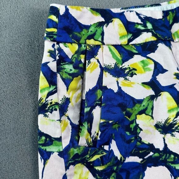 J. Crew Cotton Stretch Shorts Womens 0 Blue Yellow Green Floral Chino Hawaiian - Picture 3 of 11